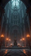 Majestic Gothic fantasy castle hall with throne and torches