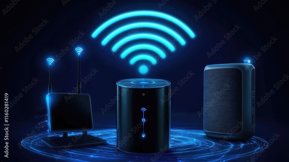 Poster enhancing connectivity smart home devices showcase digital space image high-tech environment aesthet