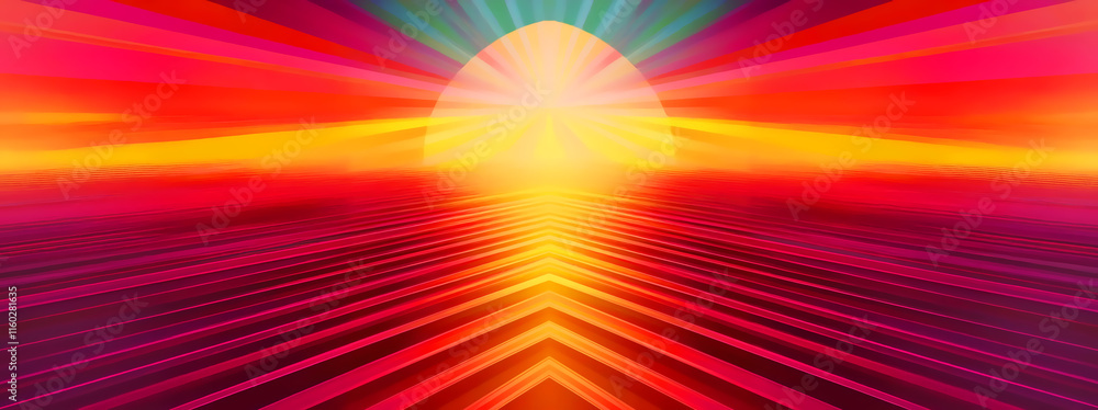 Poster abstract colorful background with rays of light and lens flare effect.