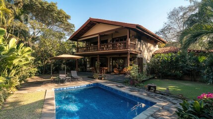 Rustic Tropical Villa with Pool and Garden Surrounded by Lush Forest