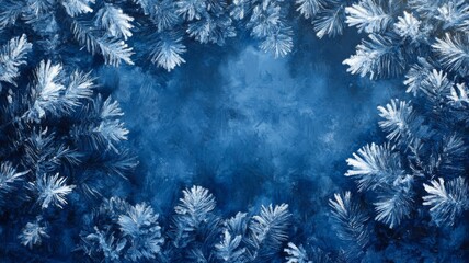 Frosty Blue Winter Branches Frame Background
