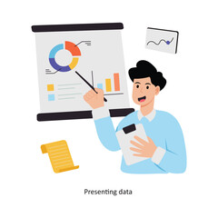 Presenting data concept vector illustration. Marketing & Strategy isolated On white Background.                     