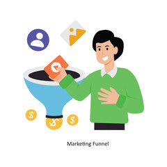 Marketing Funnel concept vector illustration. Marketing & Strategy isolated On white Background.                     