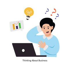 Thinking About Business   concept vector illustration. Marketing & Strategy isolated On white Background.                     