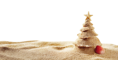 Summer christmas in july made of sand on transparency background