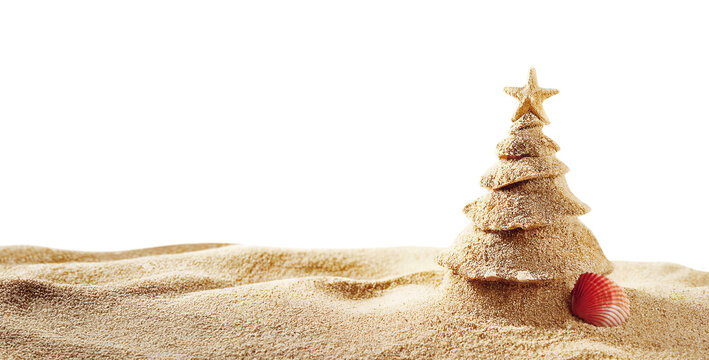 Summer christmas in july made of sand on transparency background