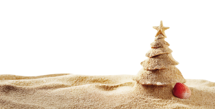 Summer christmas in july made of sand on transparency background