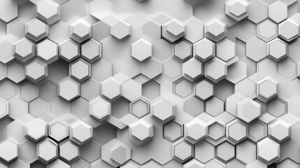 Abstract 3D hexagonal pattern, white grey background, geometric texture.