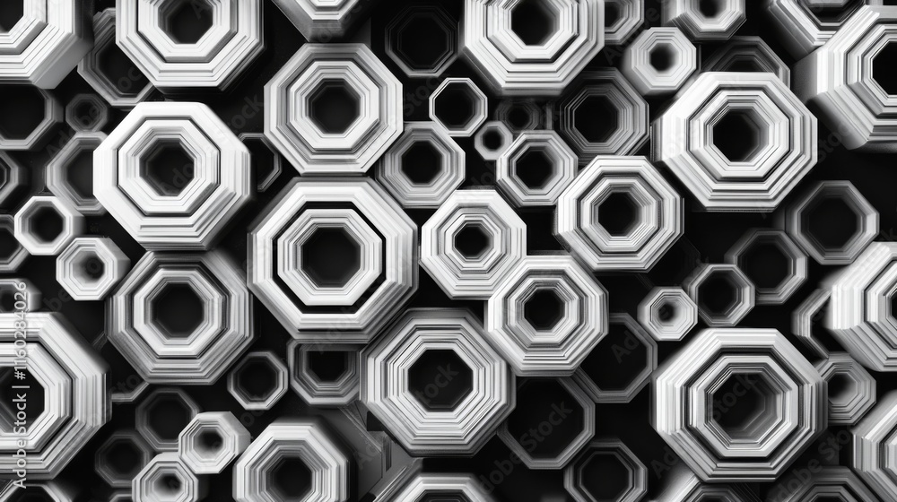 Poster abstract background of overlapping white octagons.