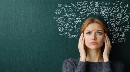 Coping with stress young woman's emotional struggle classroom setting conceptual illustration thoughtful environment