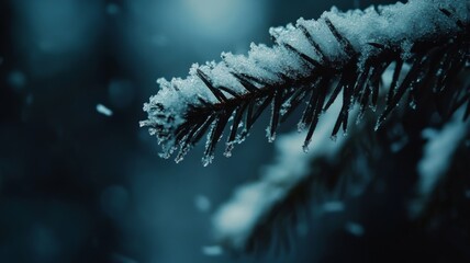 Snow Covered Pine Branch Winter Scene