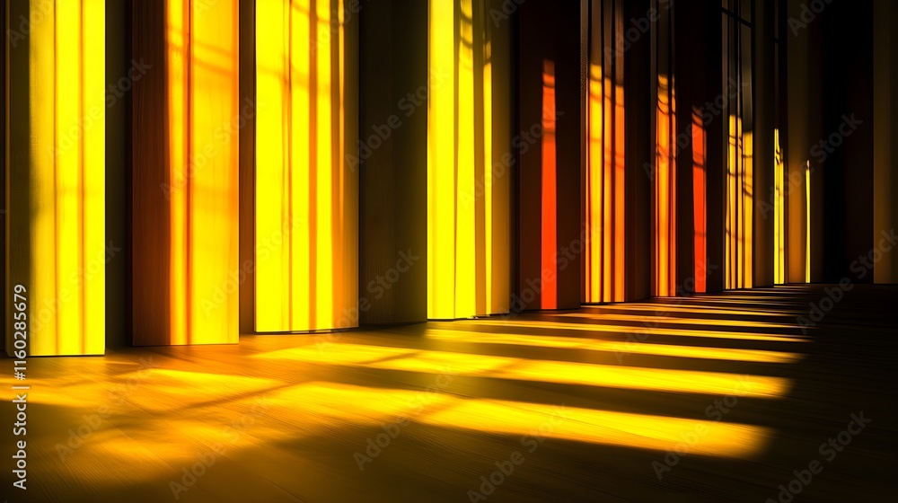 Aufkleber illuminated vertical columns casting shadows modern gallery art installation indoor abstract perspec