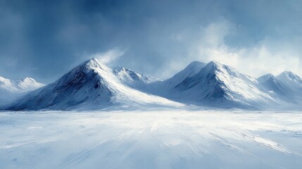 Snowy mountainscape, vast, serene, winter.