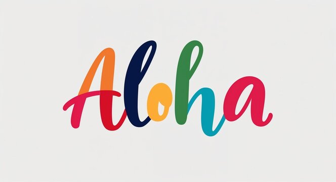 aloha colorful calligraphic minimalist lettering art design on plain white background