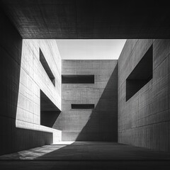 Fototapeta premium Exploring the architectural spaces of modern design urban environment black and white photography minimalist viewpoint