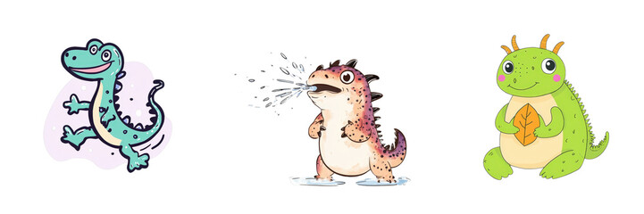 Fototapeta premium Playful Cartoon Characters Featuring Gharial and Unique Animal Designs in Vibrant Colorful Style