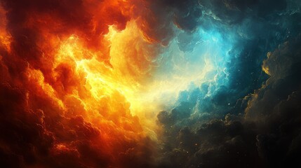 Epic battle of light and darkness cosmic arena digital art celestial energy dramatic perspective clash of forces