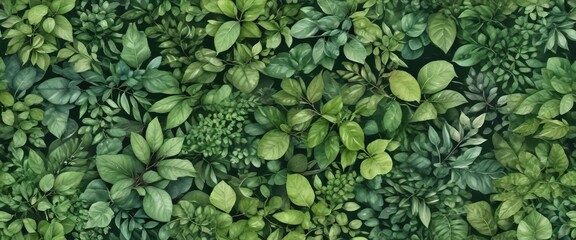 Pattern of watercolor green foliage with a variety of leaf sizes, pattern, design, foliage, green, leaves