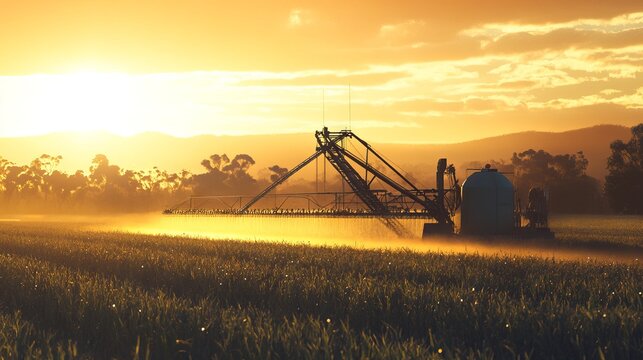 Vintage tractor operating in expansive green field during vibrant sunset over serene maryland farm landscape