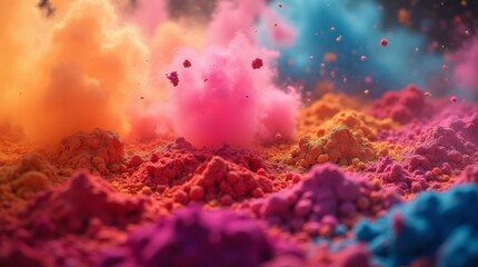 close-up of a color powder explosion, capturing vibrant hues bursting into the air