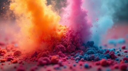 close-up of a color powder explosion, capturing vibrant hues bursting into the air