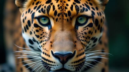 Obraz premium close-up of a leopard's face, highlighting its striking green eyes and intricate patterns of its fur