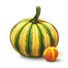 A playful squash with a little beach ball. vector style art 3d illustration Isolated on White Background