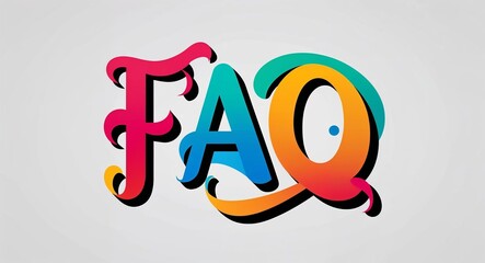 faq colorful calligraphic minimalist lettering art design on plain white background