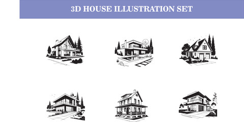 Vector house illustration icon set