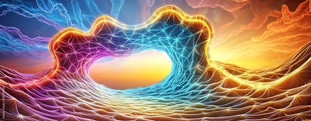 Poster energy monitoring double exposure, futuristic multi-layered cyber arc design with double exposure an