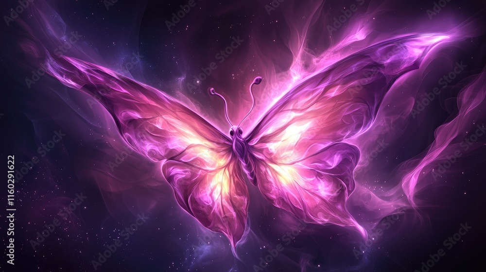 Poster ethereal butterfly transformation cosmic space digital art mystical environment close-up surreal con