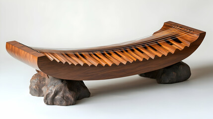 Obraz premium A beautifully crafted wooden instrument resembling a zither, designed for musical performance.