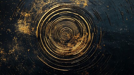 Abstract concentric circles, gold and black texture.
