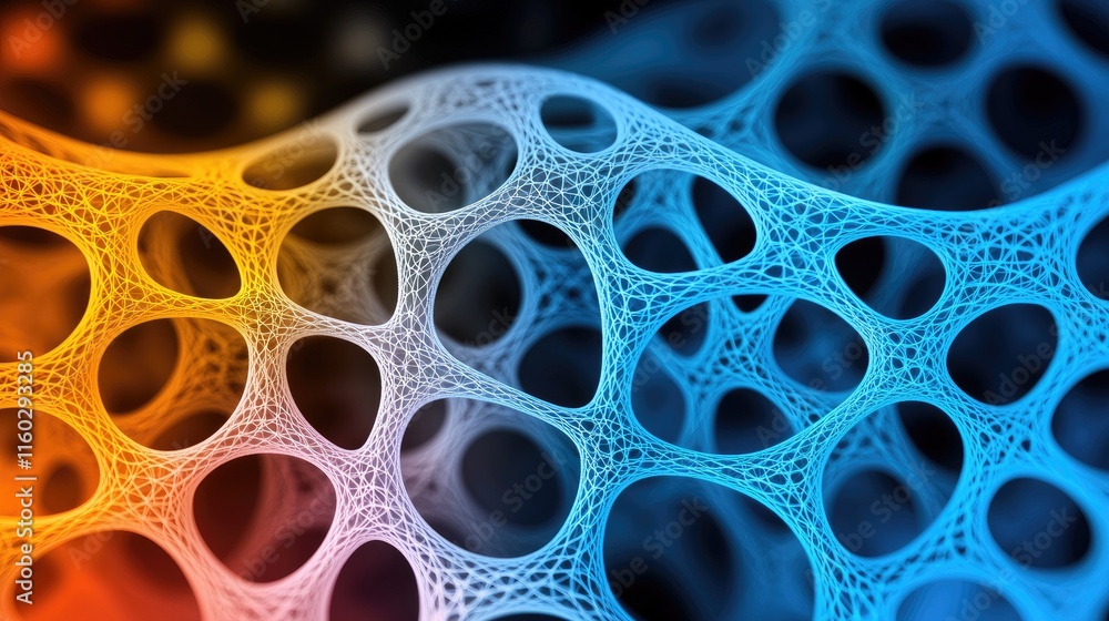 Poster dynamic abstract network visualization digital space graphic design vibrant colors close-up view con