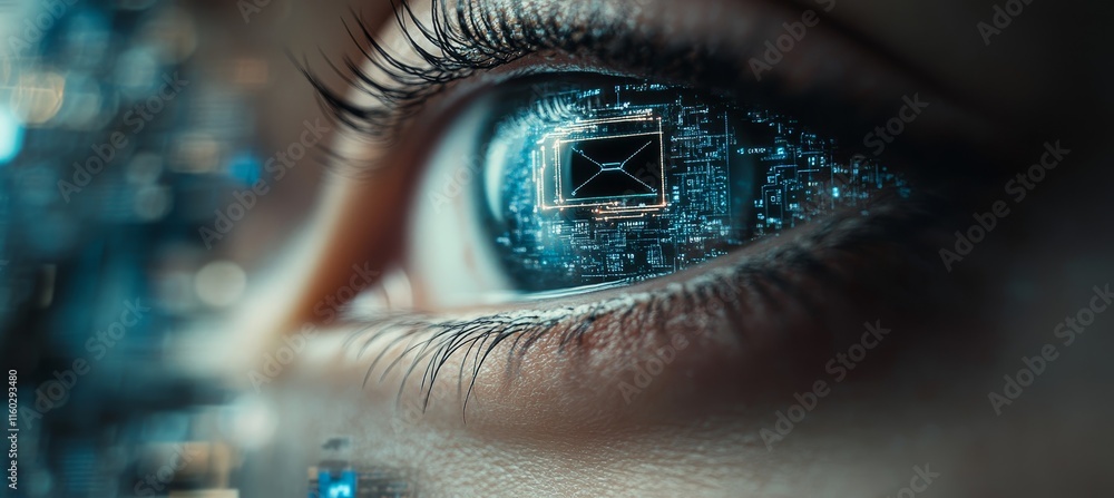 Poster Artificial intelligence digital eyes. Technology wireless server communication system. Generative AI technology.	
