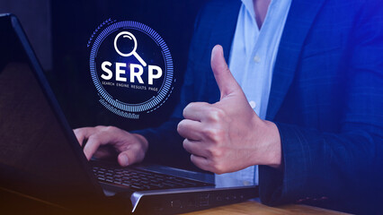 SERP, Search Engine Result Pages concept, magnifying glass with text SERP, can be used for...