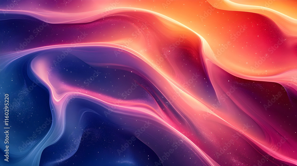 Poster a vibrant abstract design featuring flowing waves of color and light.