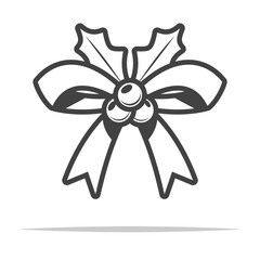 Holly berries ribbon bow outline icon transparent vector isolated