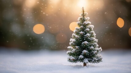 Miniature Snow Covered Christmas Tree Winter Scene