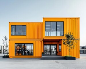 Twostory container office, interconnected by bridges, modern architecture