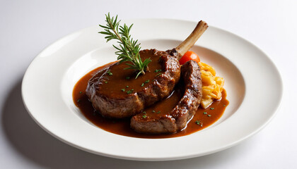 Lamb shank in a gourmet style in brown tones