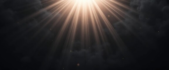Obraz premium Bright Sun Rays Shining Through Dark Clouds in Night Sky