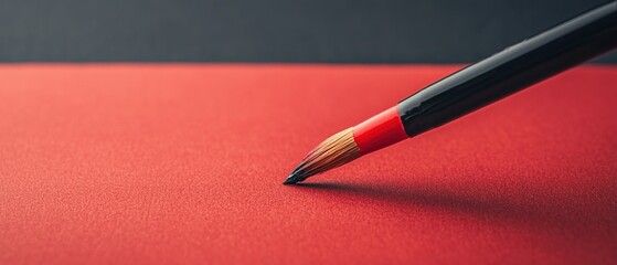 Chinese new year customs concept. Close-up of a black pencil on a red textured surface.