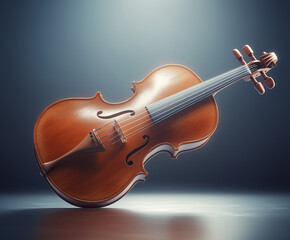 Fototapeta premium Beautiful wooden violin showcased against a dark background with soft lighting effects highlighting its features