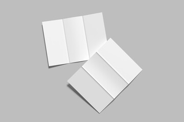 Blank tri fold brochure mock up. Open and closed booklet template