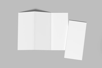 Blank tri fold brochure mock up. Open and closed booklet template