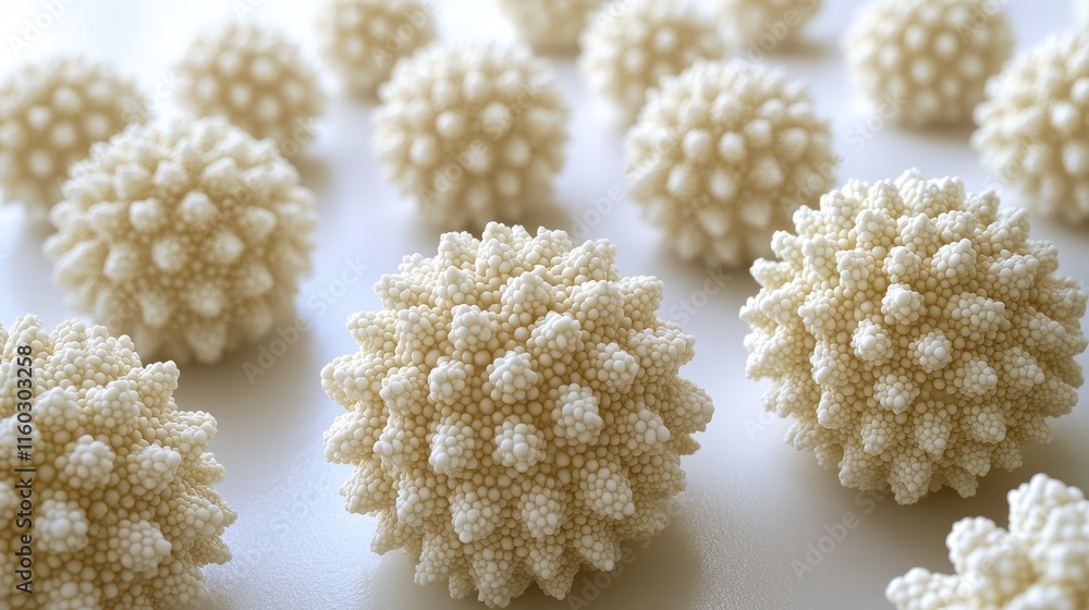 Aufkleber the image features numerous spherical objects with a textured surface, resembling coral or natural f