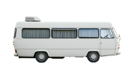 Vintage White Campervan Side Profile, Classic Retro Travel Bus