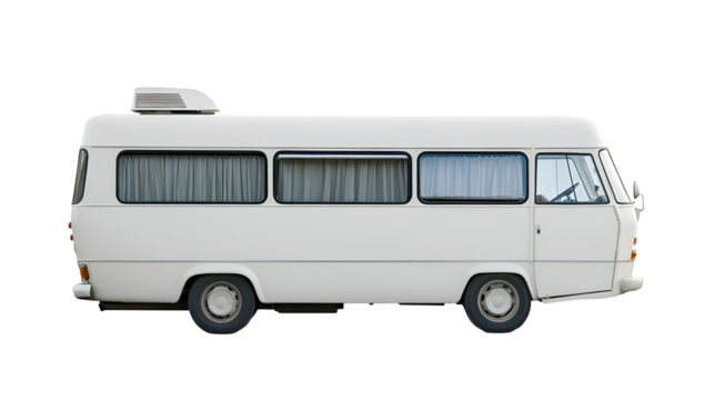 Vintage White Campervan Side Profile, Classic Retro Travel Bus