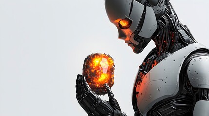 Naklejka premium Futuristic Robot Holding an Energy Core